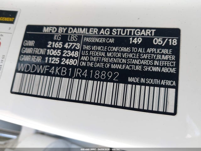 2018 Mercedes-benz C 300 4matic მანქანა იყიდება აუქციონზე, vin: WDDWF4KB1JR418892, აუქციონის ნომერი: 44819992