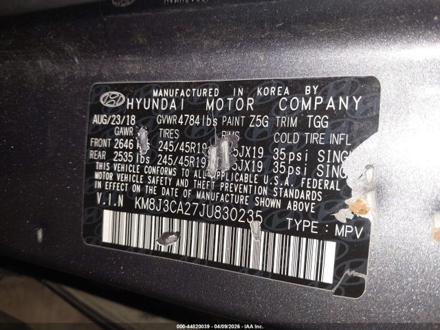Aukcja sprzedaży 2018 Hyundai Tucson Value, vin: KM8J3CA27JU830235, numer aukcji: 44820039