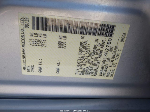 Nissan Maxima Sv Xtronic Cvt 2020 1N4AA6CV6LC362760 Image 9