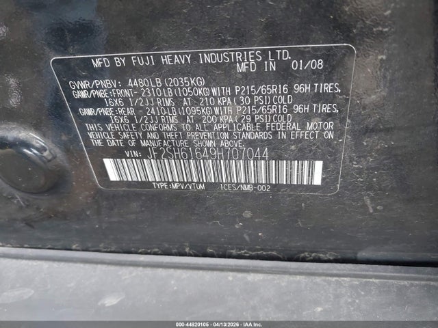 Aukcja sprzedaży 2009 Subaru Forester 2.5x, vin: JF2SH61649H707044, numer aukcji: 44820105