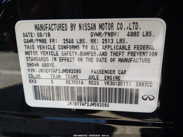 44820142 :رقم المزاد ، JN1EV7AP2JM592090 vin ، 2018 Infiniti Q50 3.0t Luxe مزاد بيع