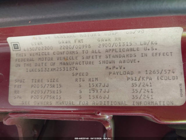 Продажа на аукционе авто 1991 Gmc S15 Jimmy, vin: 1GKCS13ZXM2531874, номер лота: 44820148