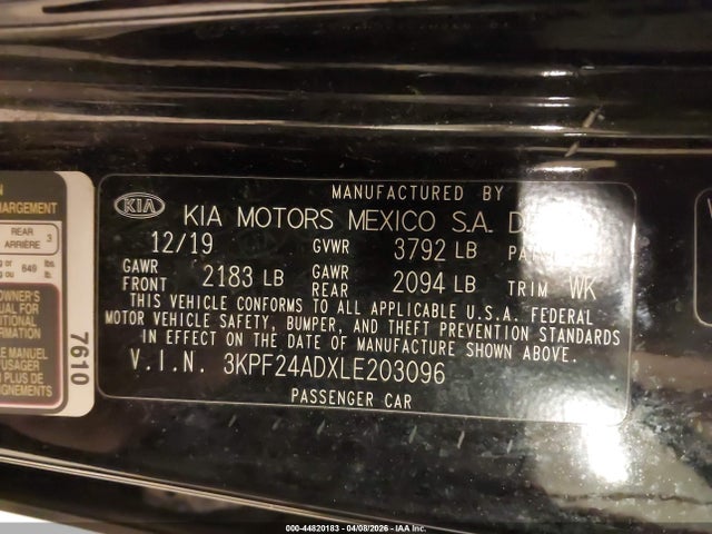 44820183 :رقم المزاد ، 3KPF24ADXLE203096 vin ، 2020 Kia Forte Lxs مزاد بيع