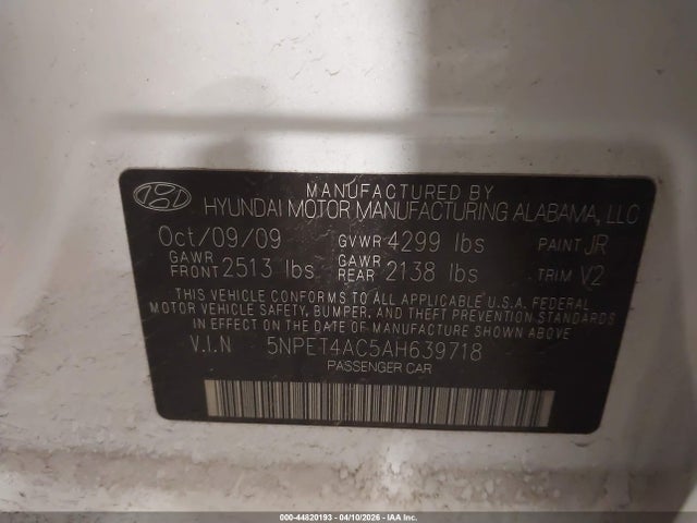 Продаж на аукціоні авто 2010 Hyundai Sonata Gls, vin: 5NPET4AC5AH639718, номер лоту: 44820193