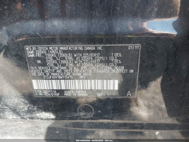 44820204 :رقم المزاد ، 2T3JF4DV1BW115415 vin ، 2011 Toyota Rav4 مزاد بيع