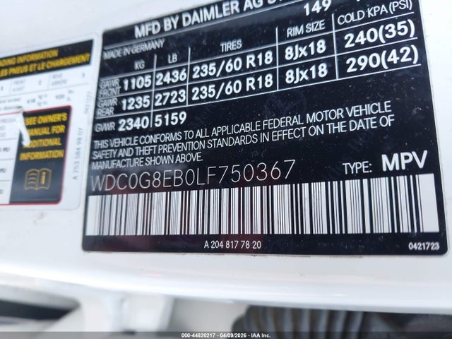 Продаж на аукціоні авто 2020 Mercedes-benz Glc 300 4matic, vin: WDC0G8EB0LF750367, номер лоту: 44820217