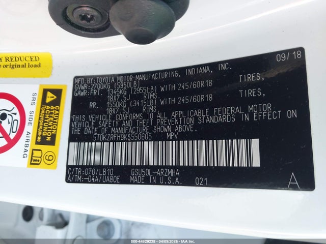 5TDKZRFH9KS550605 Toyota Highlander Xle
