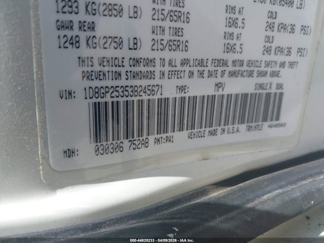 Продажа на аукционе авто 2003 Dodge Caravan Se, vin: 1D8GP25353B245671, номер лота: 44820233