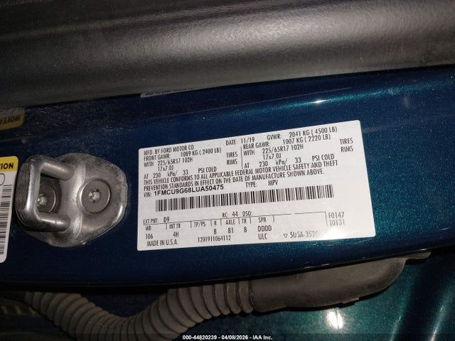 Aukcja sprzedaży 2020 Ford Escape Se, vin: 1FMCU9G68LUA50475, numer aukcji: 44820239