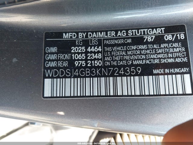 2019 Mercedes-benz Cla 250 4matic მანქანა იყიდება აუქციონზე, vin: WDDSJ4GB3KN724359, აუქციონის ნომერი: 44820256