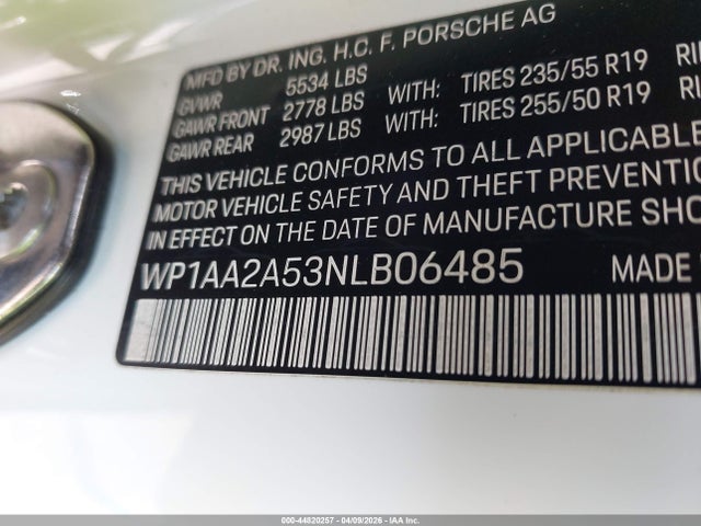 Auction sale of the 2022 Porsche Macan, vin: WP1AA2A53NLB06485, lot number: 44820257