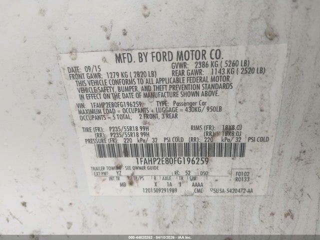 Aukcja sprzedaży 2015 Ford Taurus Sel, vin: 1FAHP2E80FG196259, numer aukcji: 44820262