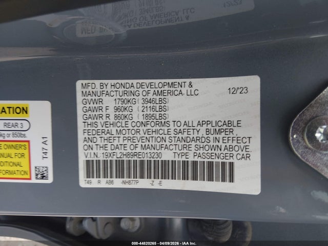 Aukcja sprzedaży 2024 Honda Civic Sport, vin: 19XFL2H89RE013230, numer aukcji: 44820265