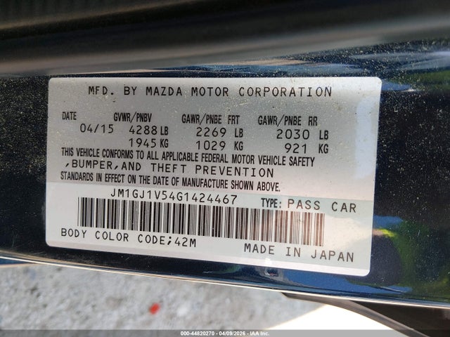 Aukcja sprzedaży 2016 Mazda Mazda6, vin: JM1GJ1V54G1424467, numer aukcji: 44820270