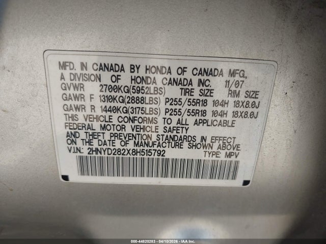 Продаж на аукціоні авто 2008 Acura Mdx, vin: 2HNYD282X8H515792, номер лоту: 44820283