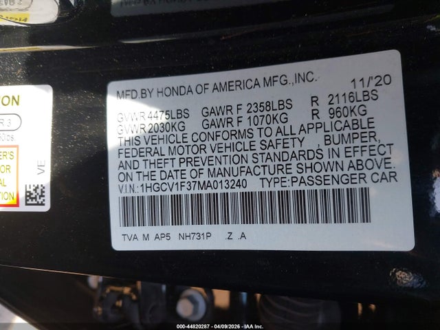 1HGCV1F37MA013240 Honda Accord Sport