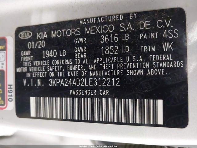 3KPA24AD2LE312212 KIA RIO S