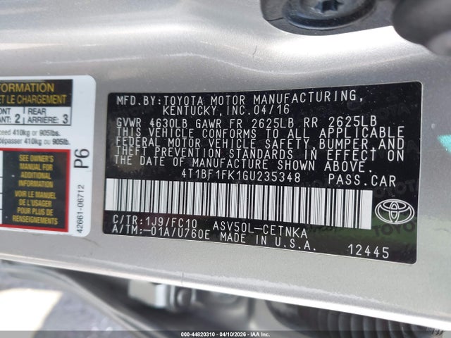 4T1BF1FK1GU235348 Toyota CAMRY LE