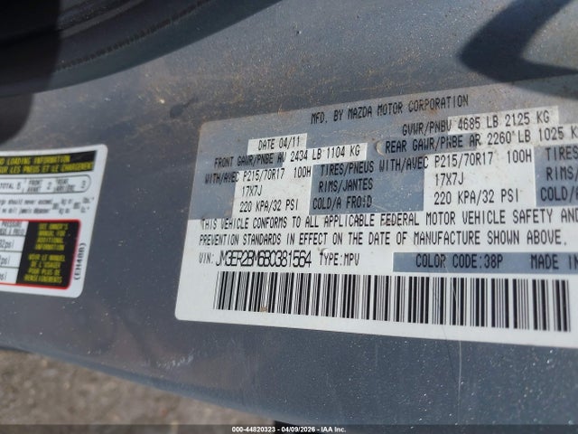 44820323 :رقم المزاد ، JM3ER2BM6B0381564 vin ، 2011 Mazda Cx-7 I Sport مزاد بيع