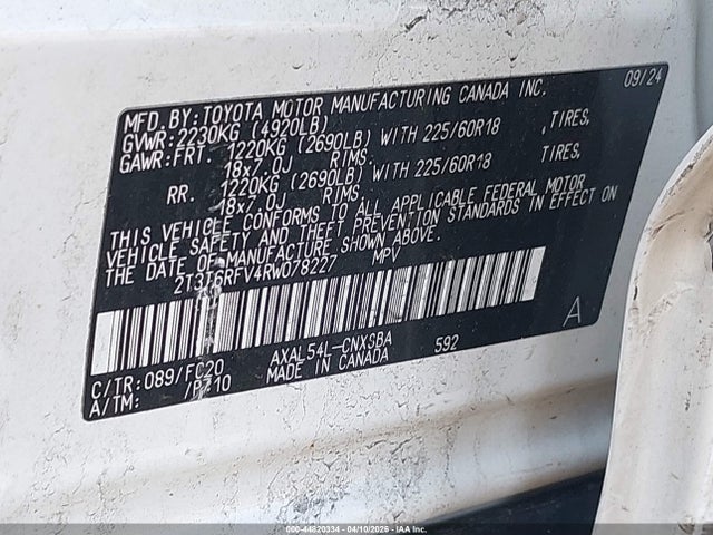 2024 Toyota Rav4 Hybrid Se მანქანა იყიდება აუქციონზე, vin: 2T3T6RFV4RW078227, აუქციონის ნომერი: 44820334