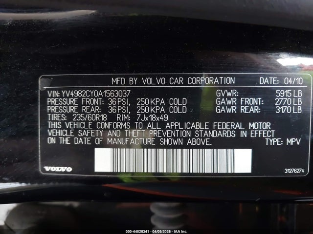 Auction sale of the 2010 Volvo Xc90 3.2, vin: YV4982CY0A1563037, lot number: 44820341