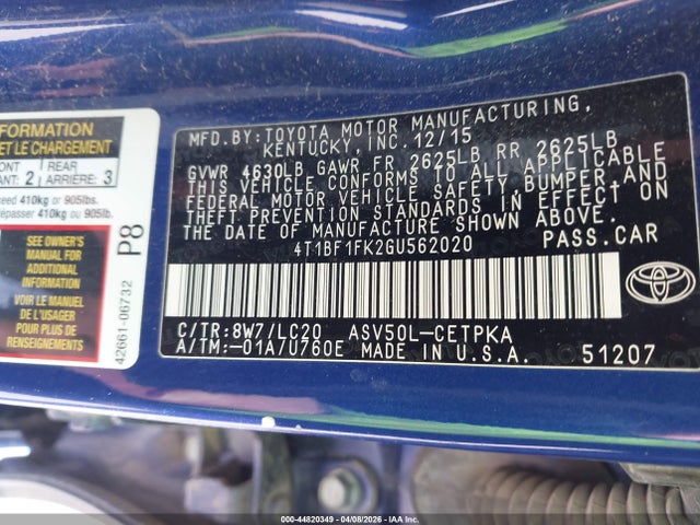 Toyota CAMRY XSE 2016 4T1BF1FK2GU562020 Image 9