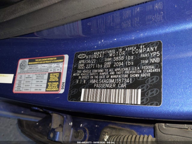 Aukcja sprzedaży 2021 Hyundai Elantra Sel, vin: KMHLS4AG9MU187341, numer aukcji: 44820373