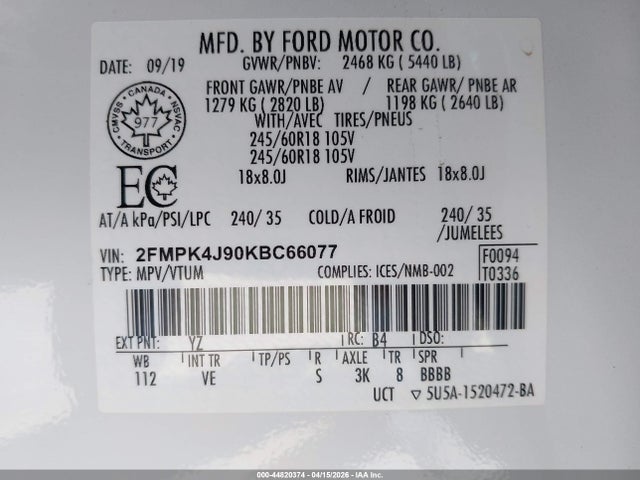 2FMPK4J90KBC66077 Ford EDGE SEL