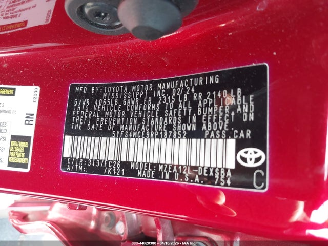 5YFS4MCE9RP187852 Toyota COROLLA SE