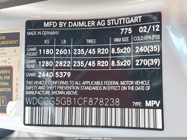 Продажа на аукционе авто 2012 Mercedes-benz Glk 350, vin: WDCGG5GB1CF878238, номер лота: 44820384