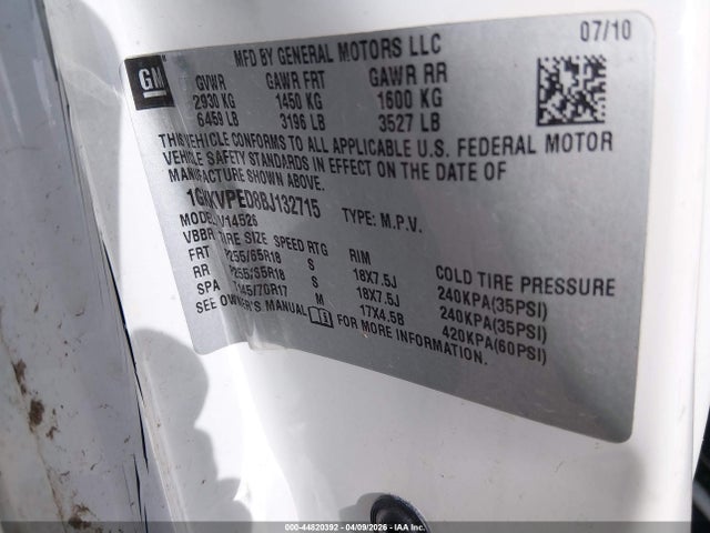 Aukcja sprzedaży 2011 Gmc Acadia Sle, vin: 1GKKVPED8BJ132715, numer aukcji: 44820392