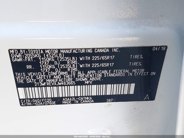 2T3WFREVXJW463665 Toyota Rav4 Xle