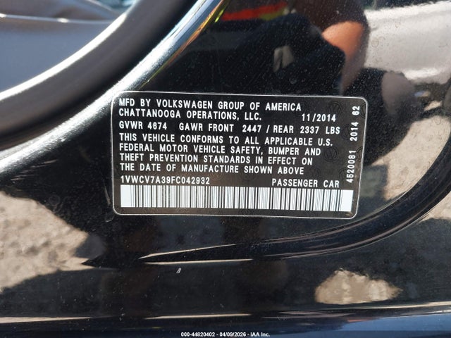 Aukcja sprzedaży 2015 Volkswagen Passat 2.0l Tdi Sel Premium, vin: 1VWCV7A39FC042932, numer aukcji: 44820402