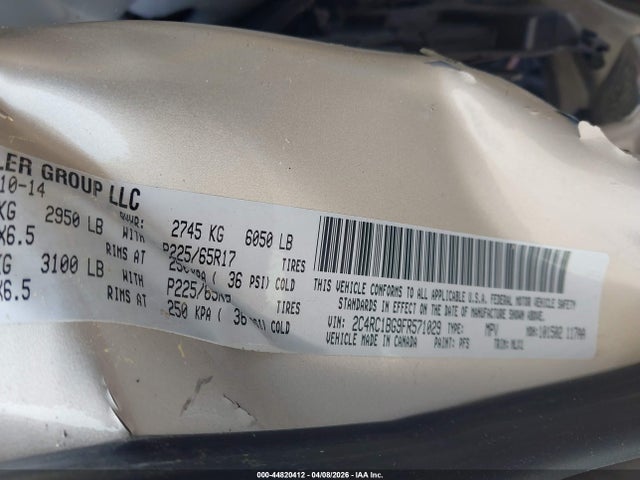 2015 Chrysler Town & Country Touring მანქანა იყიდება აუქციონზე, vin: 2C4RC1BG9FR571029, აუქციონის ნომერი: 44820412