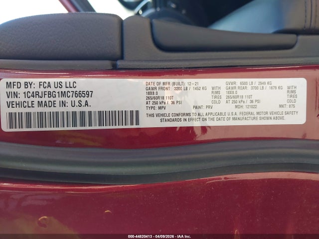 Продажа на аукционе авто 2021 Jeep Grand Cherokee Limited 4x4, vin: 1C4RJFBG1MC766597, номер лота: 44820413