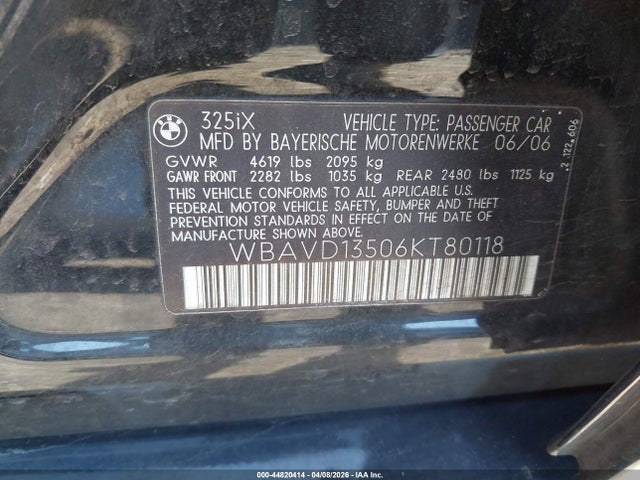 Aukcja sprzedaży 2006 Bmw 325xi, vin: WBAVD13506KT80118, numer aukcji: 44820414