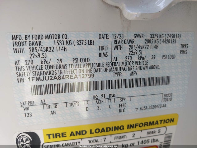 2024 Ford Expedition Limited მანქანა იყიდება აუქციონზე, vin: 1FMJU2A84REA12799, აუქციონის ნომერი: 44820430