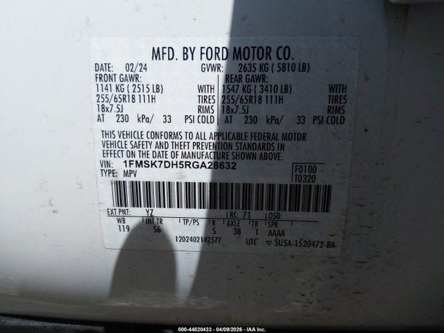Продаж на аукціоні авто 2024 Ford Explorer Xlt, vin: 1FMSK7DH5RGA28632, номер лоту: 44820433