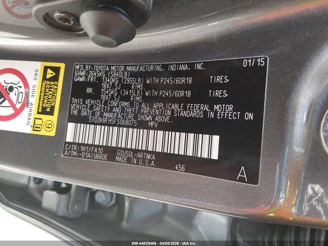Toyota Highlander Le/le Plus 2015 5TDZKRFH5FS068075 Image 9