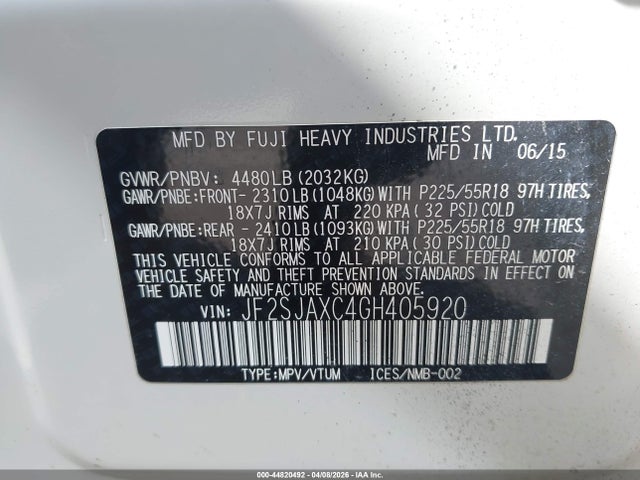 Продаж на аукціоні авто 2016 Subaru Forester 2.5i Touring, vin: JF2SJAXC4GH405920, номер лоту: 44820492