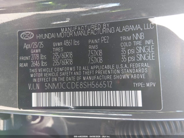Продажа на аукционе авто 2025 Hyundai Tucson Sel Convenience, vin: 5NMJCCDE8SH566512, номер лота: 44820506