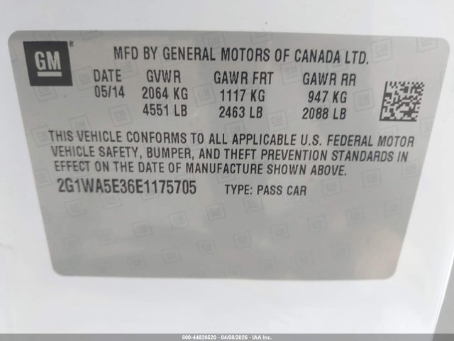 Продаж на аукціоні авто 2014 Chevrolet Impala Limited Ls, vin: 2G1WA5E36E1175705, номер лоту: 44820520