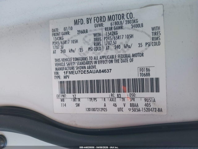 2010 FORD EXPLORER 1FMEU7DE5AUA84637 Photo 8