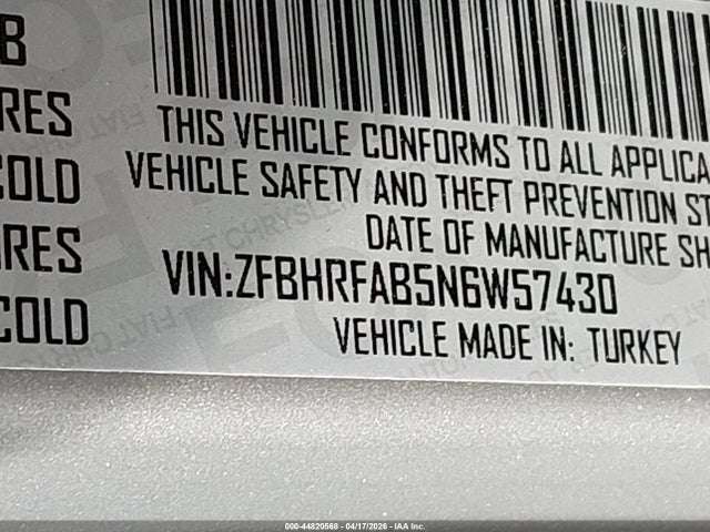 44820568 :رقم المزاد ، ZFBHRFAB5N6W57430 vin ، 2022 Ram Promaster City Cargo Van مزاد بيع