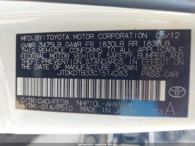 2012 TOYOTA PRIUS C JTDKDTB33C1514283 Photo 8