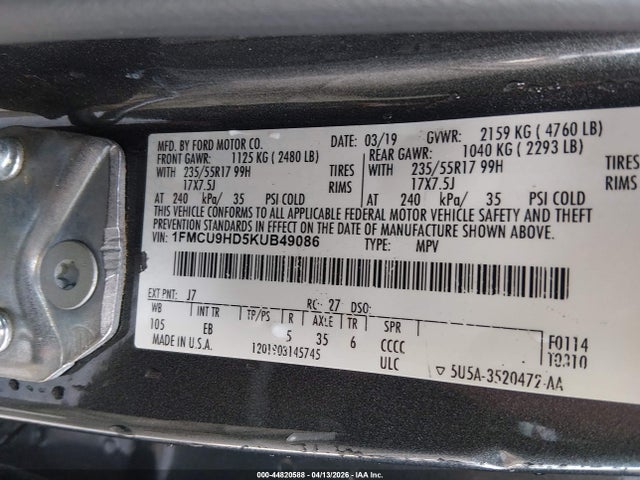 Ford ESCAPE SEL 2019 1FMCU9HD5KUB49086 Image 9