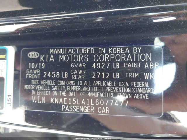 Aukcja sprzedaży 2020 Kia Stinger Gt-line, vin: KNAE15LA1L6077477, numer aukcji: 44820596