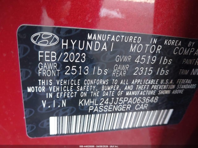 Продажа на аукционе авто 2023 Hyundai Sonata Hybrid Blue, vin: KMHL24JJ5PA063648, номер лота: 44820599