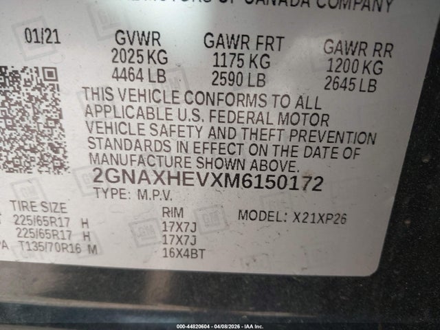 Продаж на аукціоні авто 2021 Chevrolet Equinox Fwd Ls, vin: 2GNAXHEVXM6150172, номер лоту: 44820604