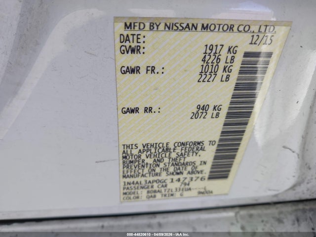 1N4AL3AP0GC147376 Nissan Altima 2.5 Sl